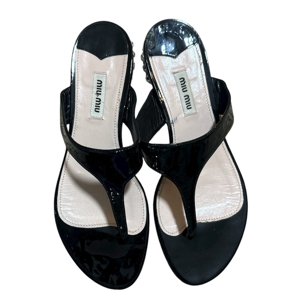 Miu Miu Glossy Black Women's Sandals